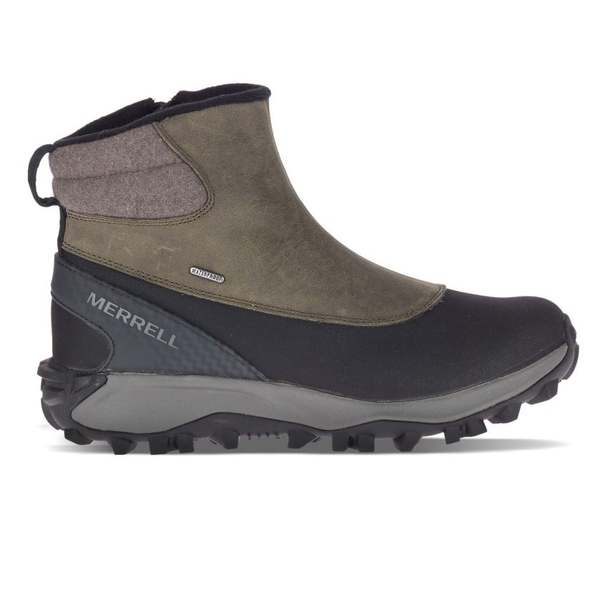 Bottes Merrell Thermo Kiruna Mid Zip Waterproof Noir/Vert Olive Femme | D.D.RENR